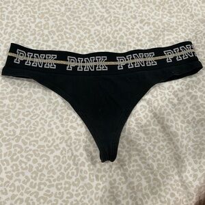 PINK Cotton Black Thong